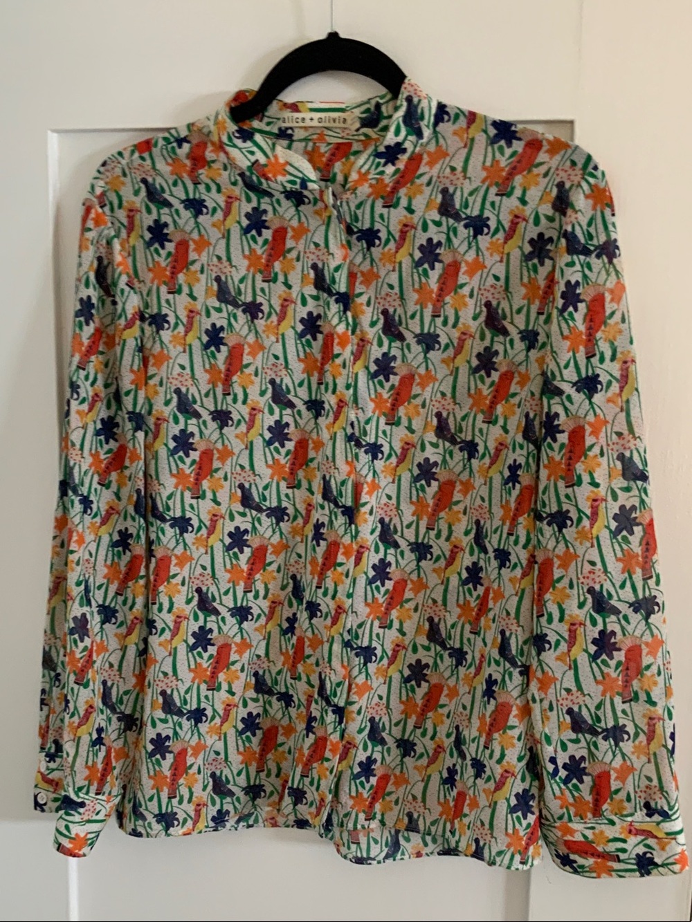 Alice + Olivia Cream Blouse with Orange & Navy Floral Print